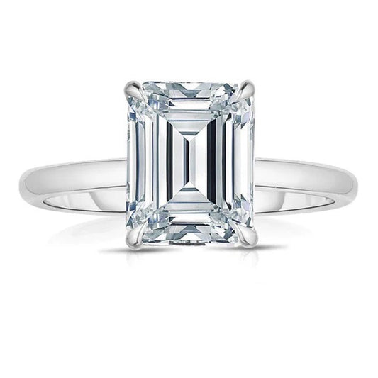 Solitário Anel 5 Emerald Cut prata 925 com banho de rodium