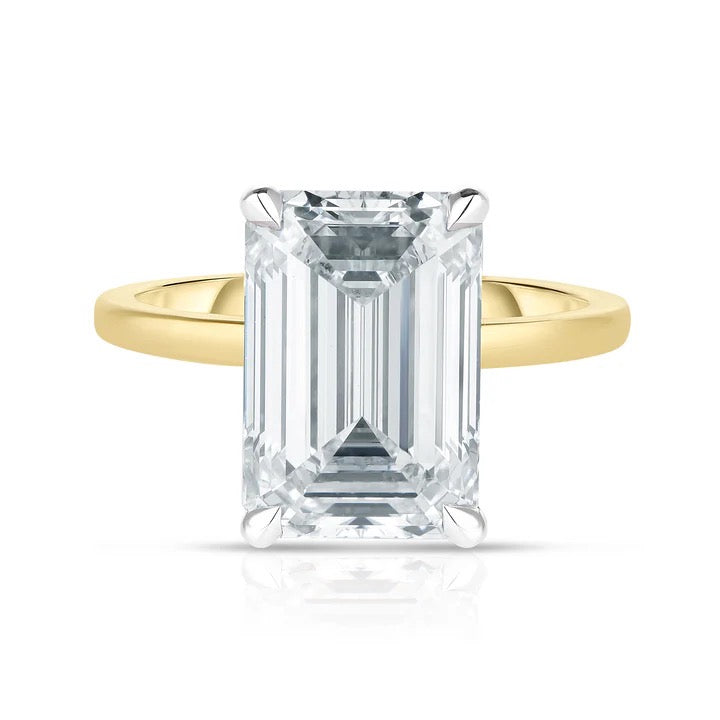 Solitário Anel 5 quilates Emerald Cut prata 925 com banho de ouro 18k amarelo