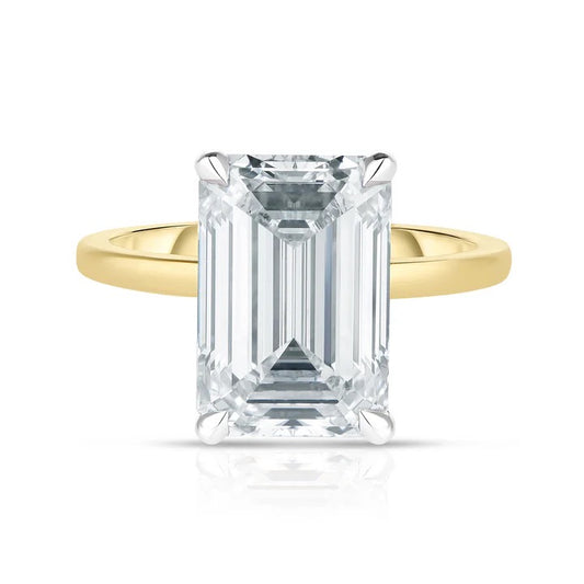 Solitário Anel 5 quilates Emerald Cut prata 925 com banho de ouro 18k amarelo