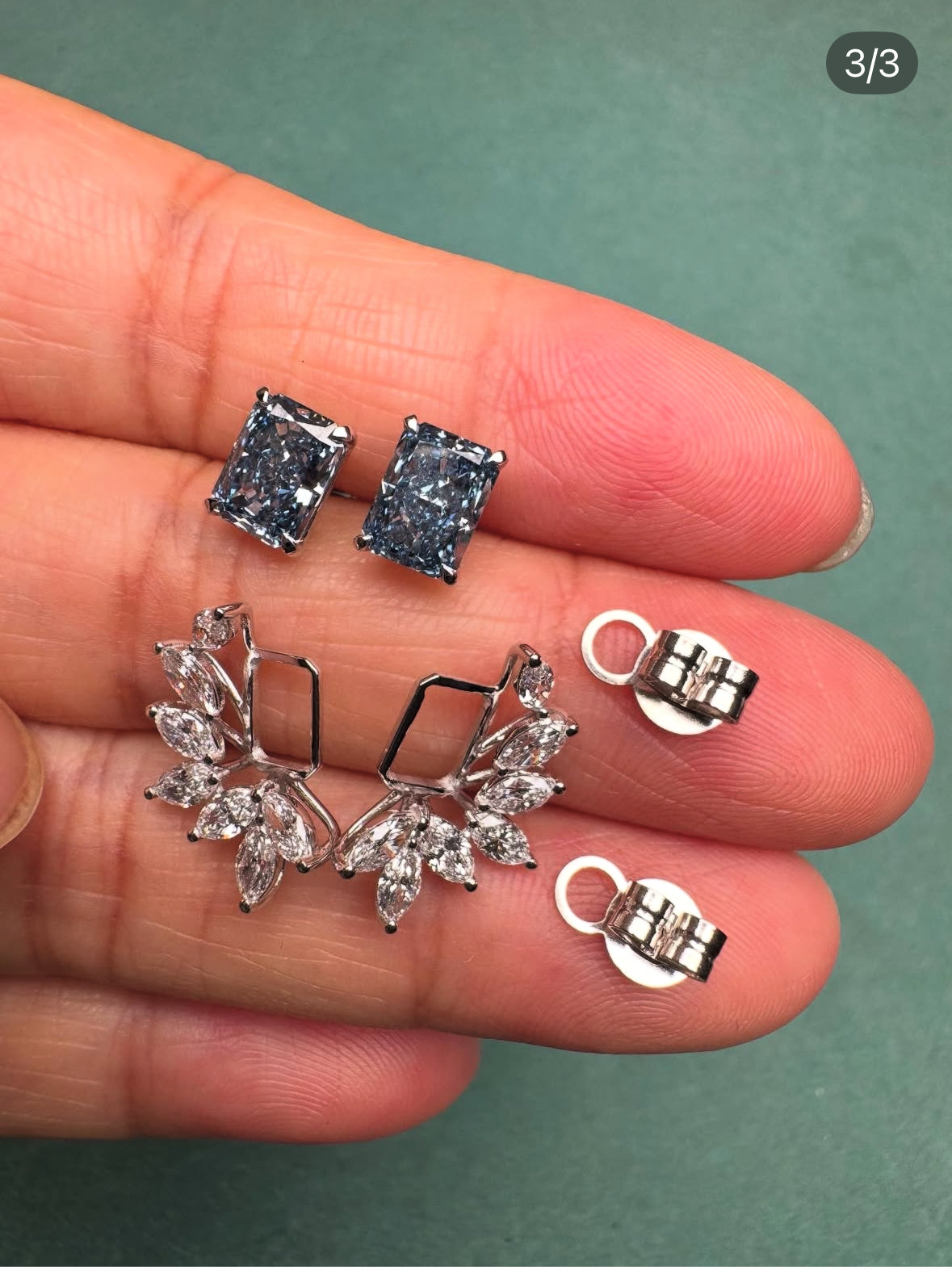 Brinco de Diamante Moissanite Azul de Prata 925 com banho de Rodium