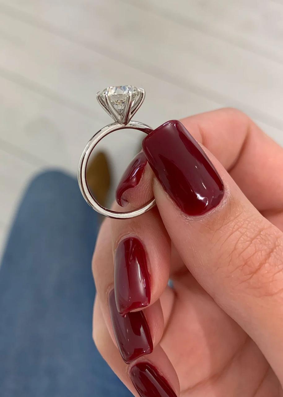 Solitário Anel lapidação brilhante 3Cts em prata 925 com banho de rodium