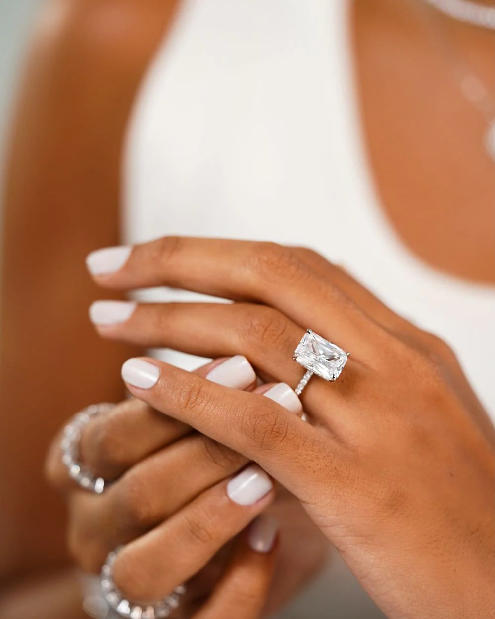 Anel retângulo  moissanite de 3 quilates em prata 925