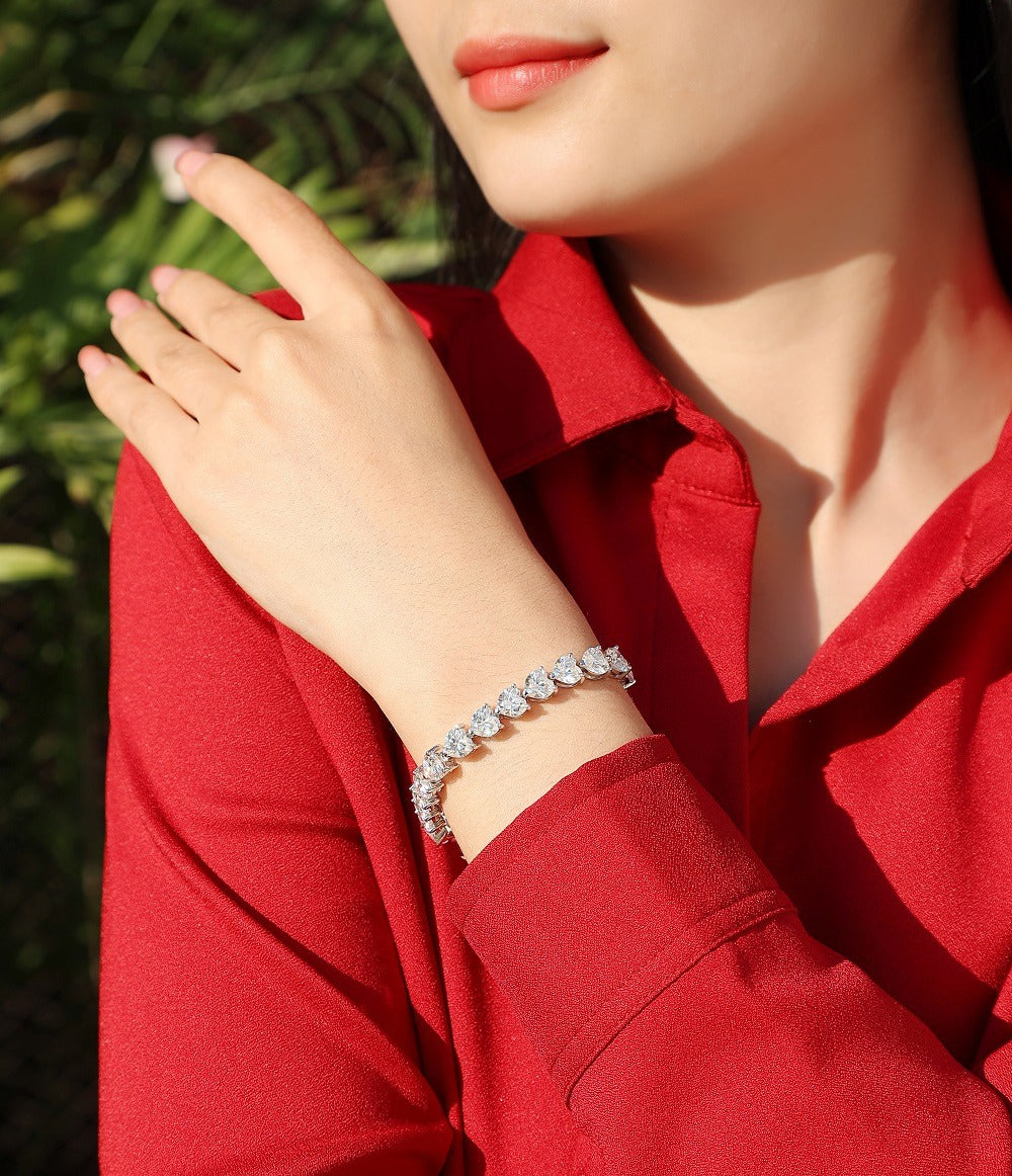 Pulseira Prata Coração 1 quilate cada Diamante Moissanite