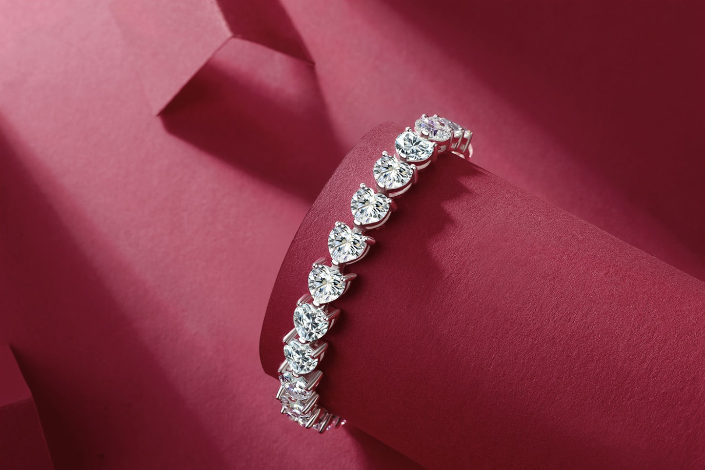 Pulseira Prata Coração 1 quilate cada Diamante Moissanite