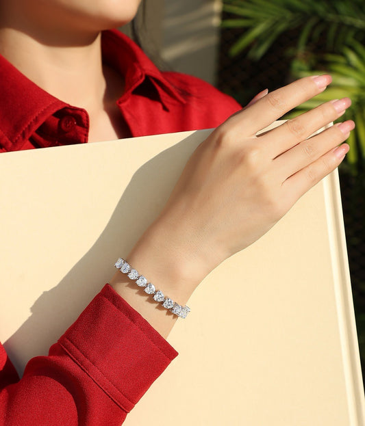 Pulseira Prata Coração 1 quilate cada Diamante Moissanite