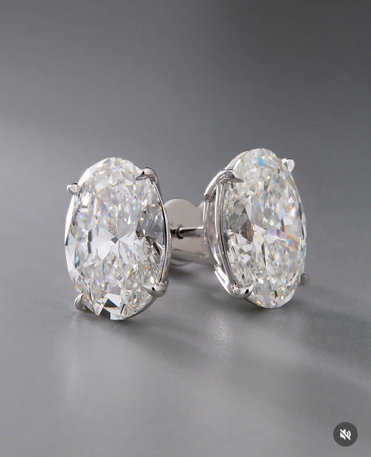 Solitário 5cts Par  total 10cts Oval Prata 925