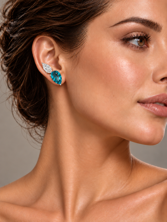 Brinco Heleonora de Moissanite e Turmalina Dark Lab