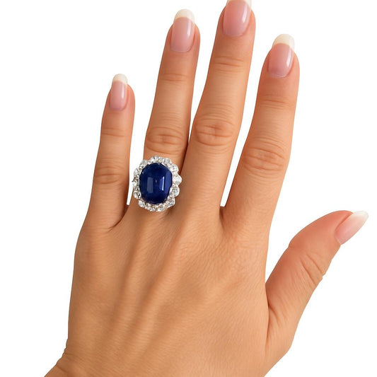 Anel safira lab azul de 10 quilates e moissanites