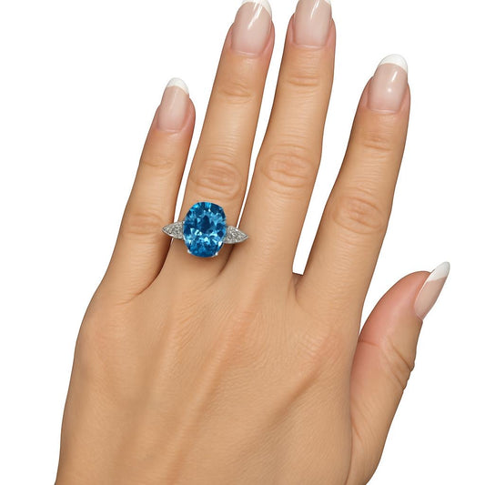 Anel oval de pedra de safira lab light blue de 10 quilates e duas moissanites gotas de 80 pontos