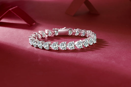 Pulseira Prata Coração 1 quilate cada Diamante Moissanite 